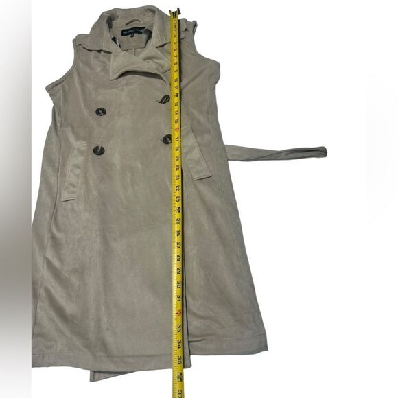 Kendall & Kylie Suede Sleeveless Robe Sweater Soft Tan Long Sweater Vest Belted - Picture 10 of 14